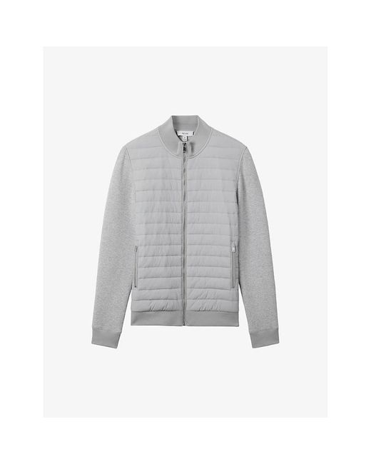 Reiss Gray Freddie Quilted Knitted Cotton-blend Jacket for men