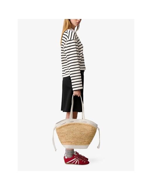 Claudie Pierlot Natural Branded Raffia And Leather Tote Bag