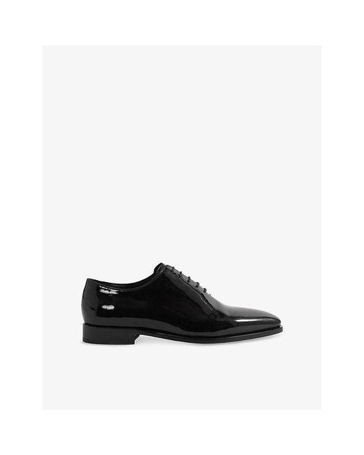Reiss Black Mead Lace-Up Patent-Leather Shoes for men