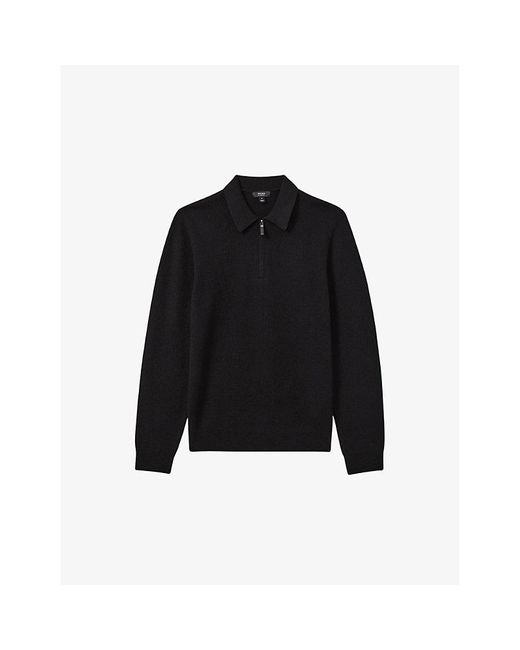 Reiss Black Regis Half-Zip Wool Jumper for men