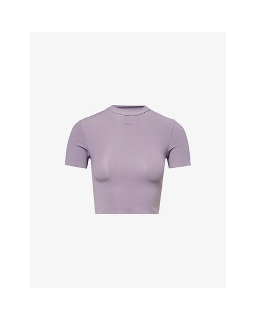 GYMSHARK Purple Everywear Comfort Logo-print Cropped Stretch-jersey T-shirt