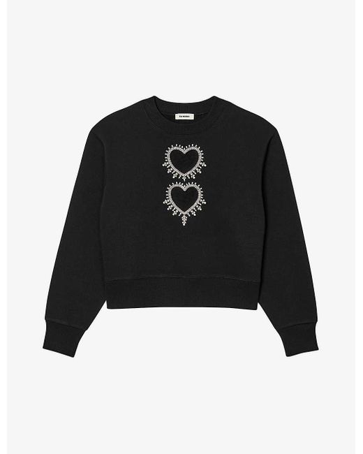 Sandro Black Cut-out Heart Cotton-blend Sweatshirt
