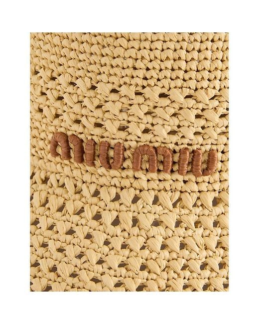 Miu Miu Natural Branded Crotchet Cotton Bucket Hat