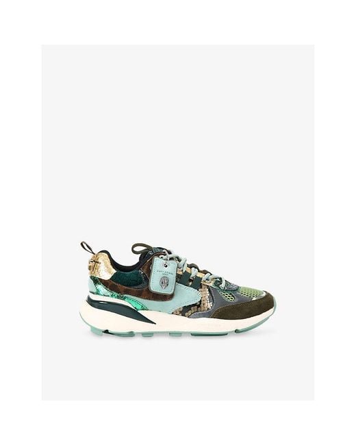 Kurt Geiger Green Kurt Runner Sequin Leather And Mesh Trainers