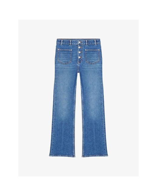 Maje Blue Straight-Leg High-Rise Denim Jeans