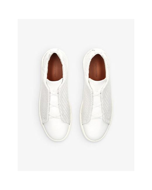 Zegna White Triple Stitch Interwoven Leather Low-Top Trainers for men