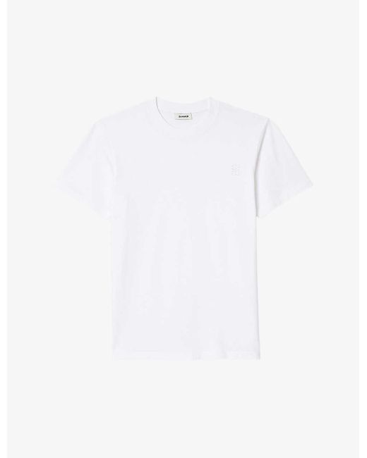 Sandro White Logo-embroidered Regular-fit Cotton T-shirt for men