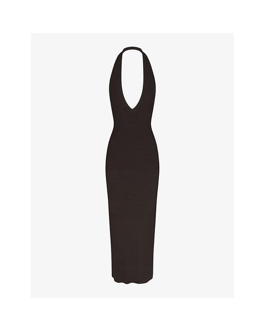 Skims Black Soft Lounge Halter-Neck Stretch-Woven Maxi Dress