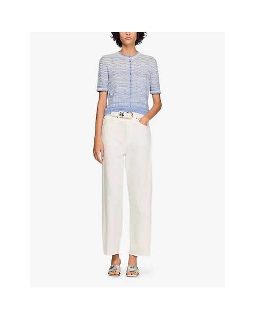 Sandro Blue Decorative Short-Sleeve Knitted Cardigan