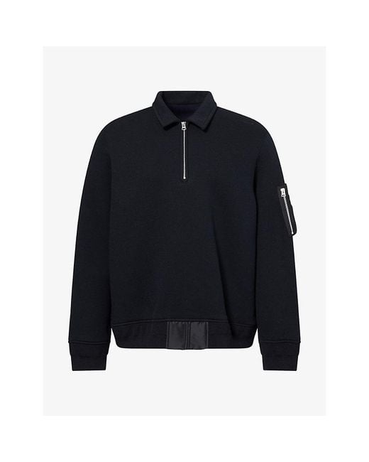 Sacai Blue Patch-Pocket 1/4 Zip Cotton-Blend Sweatshirt for men