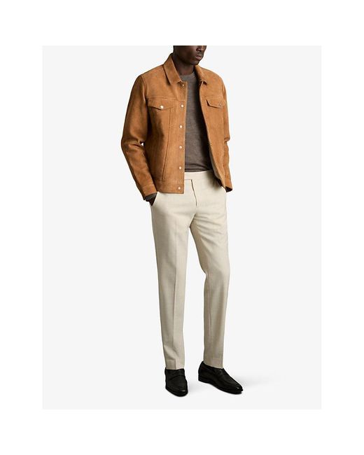 Reiss Brown Eden Four-Pocket Suede Jacket for men