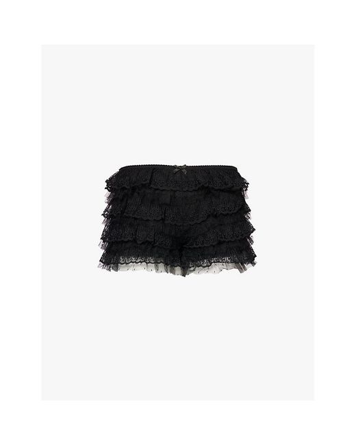 Jaded London Black Lace-Embroidery Mesh-Texture Stretch-Woven Bloomers