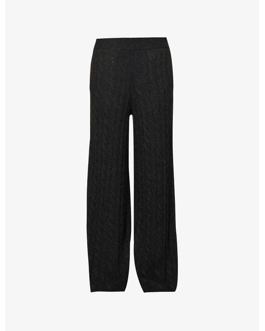 JOSEPH Cableknit Wideleg Highrise Knitted Trousers in Black Lyst UK