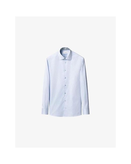 Eton of Sweden Blue Floral-Trim Contemporary-Fit Cotton Shirt for men