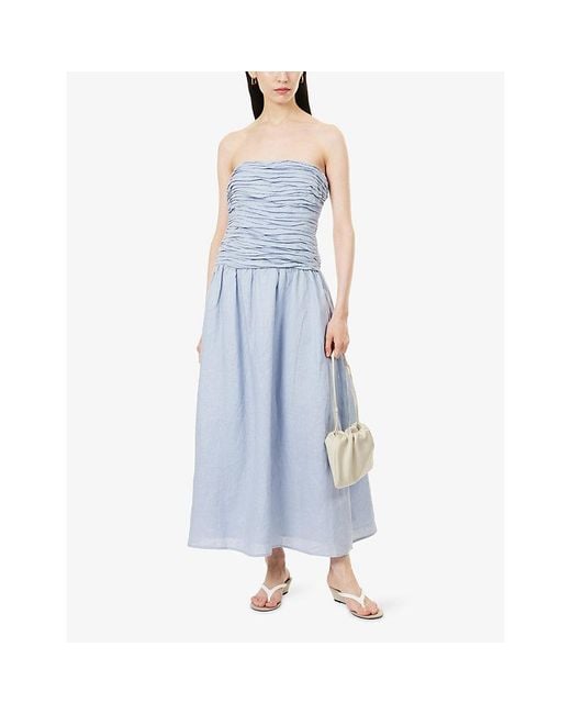 Dissh Blue Aubriella Strapless Linen Midi Dress