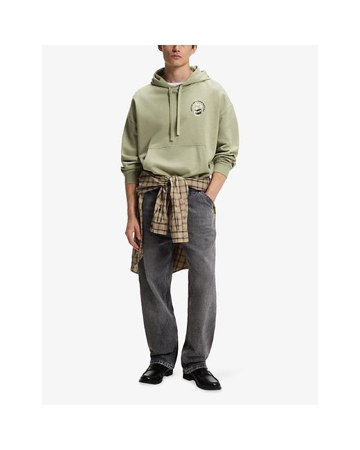 HUGO Green Branded Matcha Cotton-Jersey Hoody for men