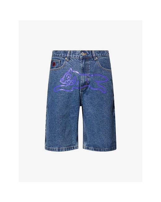 ICECREAM Blue Running Dog Regular-Fit Denim Shorts for men