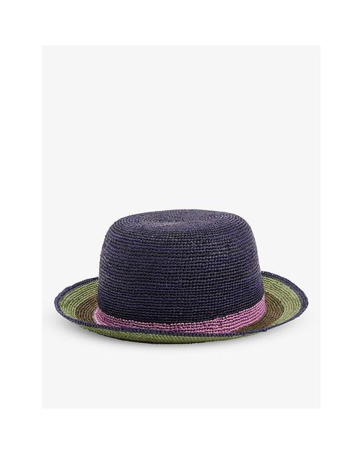 Paul Smith Blue Striped Wide-brim Straw Hat for men