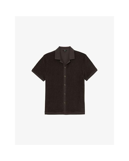 Reiss Black Eden Cuban-Collar Towelling Shirt for men