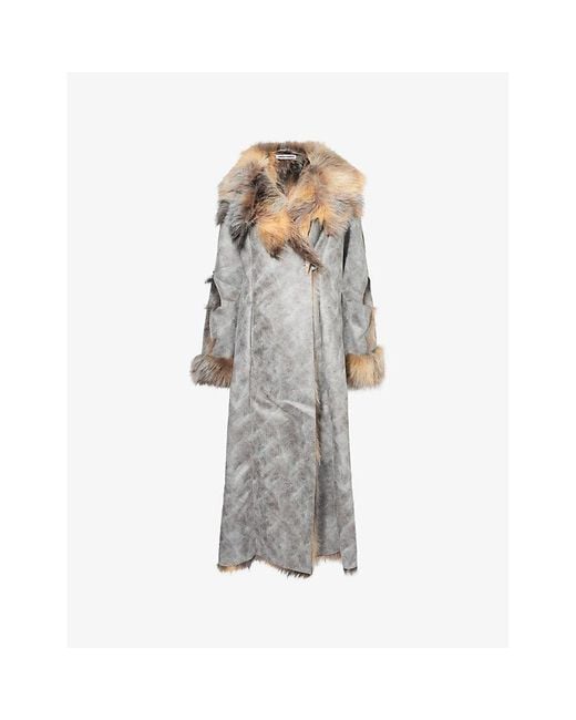 Jaded London Gray Alpha Faux-Fur-Trims Relaxed-Fit Faux-Leather Coat