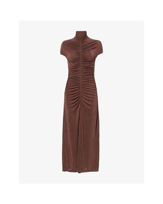 Anna October Brown Priscilla Ruched Stretch-Woven Midi Dress