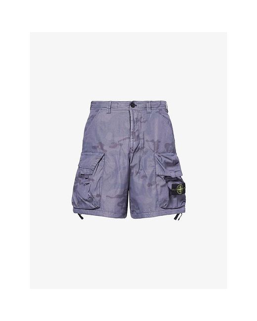 Stone Island Purple Compass-Badge Ripstop Camo Cotton-Blend Cargo Shorts for men