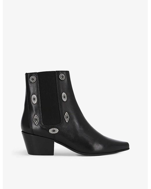 The Kooples Black Stud-embellished Pointed-toe Leather Ankle Boots