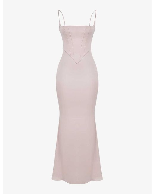 House Of Cb Pink Olivette Corset Satin Woven Maxi Dress