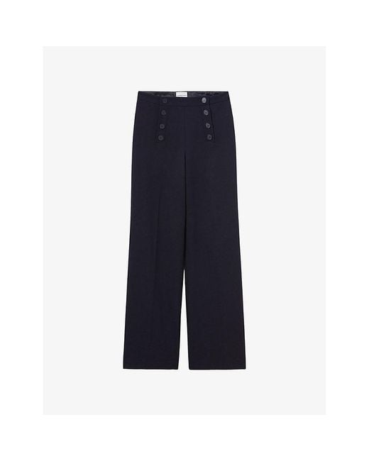 Claudie Pierlot Blue Flared Wide-Leg Mid-Rise Stretch-Woven Trousers