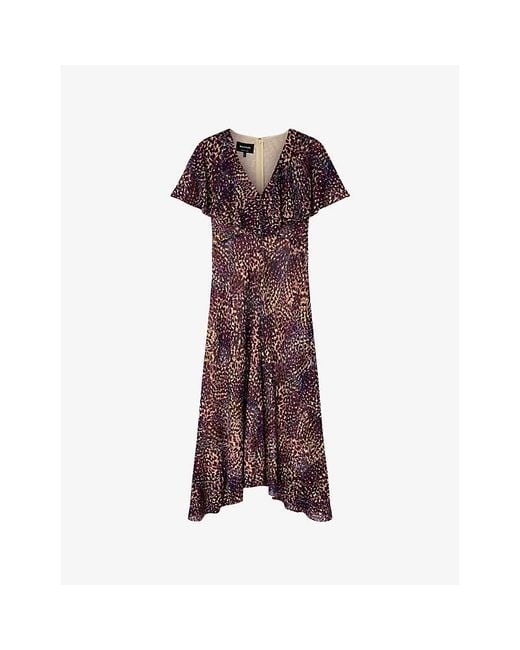 Whistles Red Abstract-Print V-Neck Woven Midi Dress