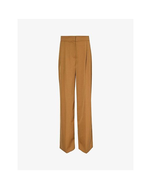 Erdem Brown Pressed-crease Relaxed-fit Wide-leg High-rise Woven-blend Trousers