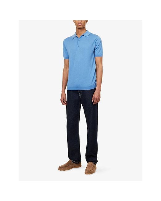 John Smedley Blue Macloud Short-Sleeve Merino-Wool Polo Jumper for men