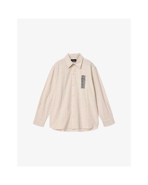 AllSaints Natural Repeater Logo-Embroidered Checked Cotton Shirt for men