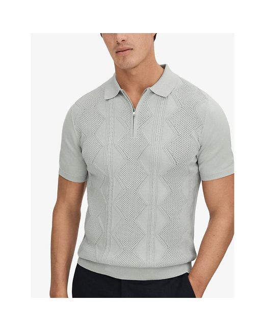 Reiss Gray Tropic Diamond-weave Knitted Polo Shirt for men