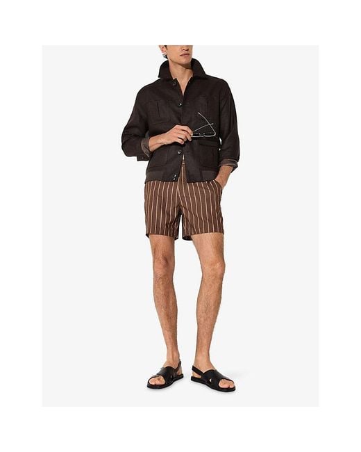 Reiss Brown Presley Pinstripe Stretch-Woven Swim Shorts for men