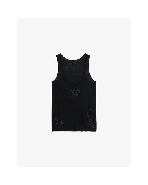 Zadig & Voltaire Black Lee Rhinestone-Embellished Cashmere Vest