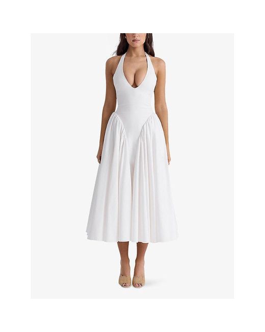 House Of Cb White Marilyn Halter Stretch-Cotton Midi Dress