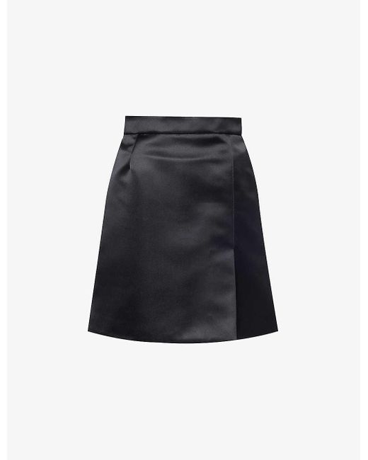 Nina Ricci Blue A-line Split-hem Satin Mini Skirt