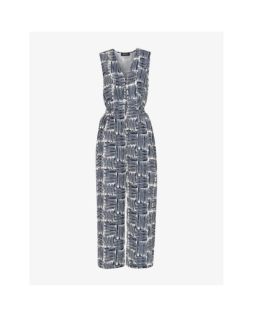Whistles Blue Hatch Squares Graphic-Print Sleeveless Woven Jumpsuit