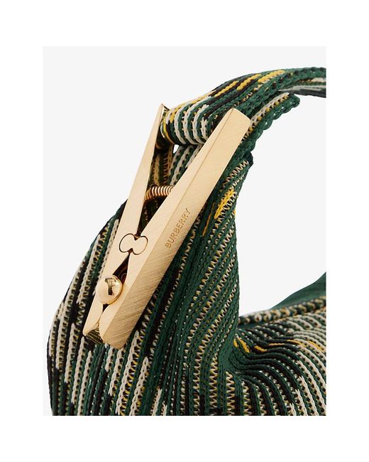 Burberry Green Check-pattern Woven Top-handle Bag