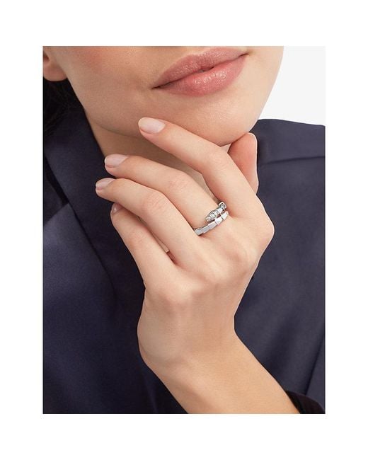BVLGARI White Serpenti Viper 18Ct- And 0.14Ct Brilliant-Cut Pavé Diamond Ring
