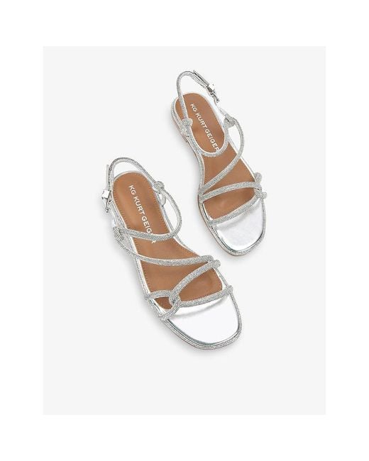 KG by Kurt Geiger White Priya Crystal-Embellished Woven Flat Sandals