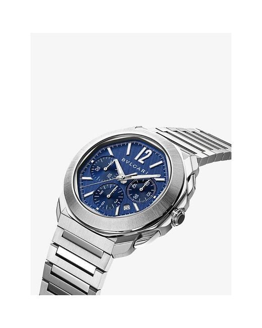 BVLGARI Blue Unisex Re00081 Octo Roma Chronograph Stainless-steel Automatic Watch