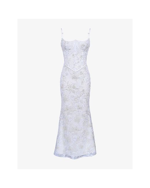 House Of Cb White Naima Embellished Mesh Maxi Dress