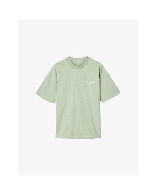 AllSaints Green Underground Logo-Print Relaxed-Fit Cotton T-Shirt for men