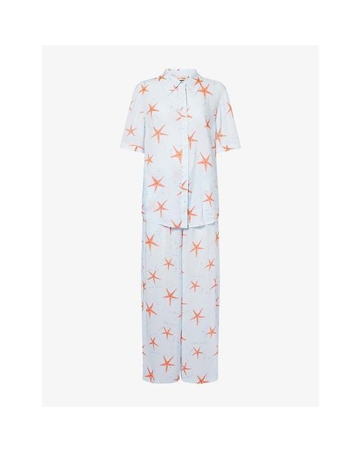 It's 9pm White X Oceanus Antibes Starfish-Print Woven Pyjama Set