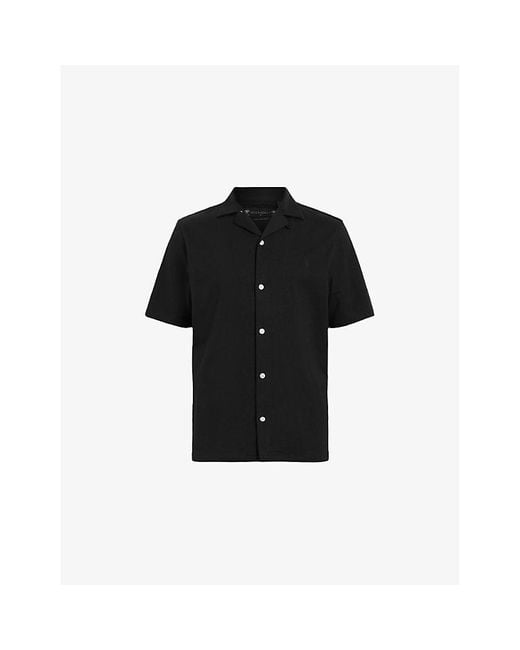 AllSaints Black Hudson Logo-Embroidered Relaxed-Fit Cotton Shirt for men