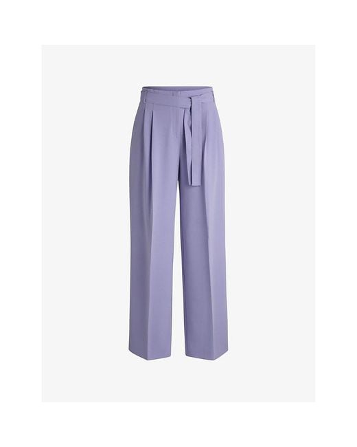 Boss Purple Wide-Leg High-Rise Belted Woven Trousers