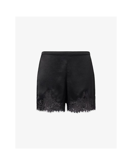 Reformation Black Fern Lace-Trim Satin Shorts