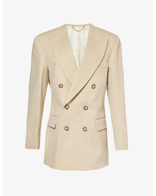 Victoria Beckham Natural Double-breasted Boxy-fit Wool And Cashmere-blend Blazer